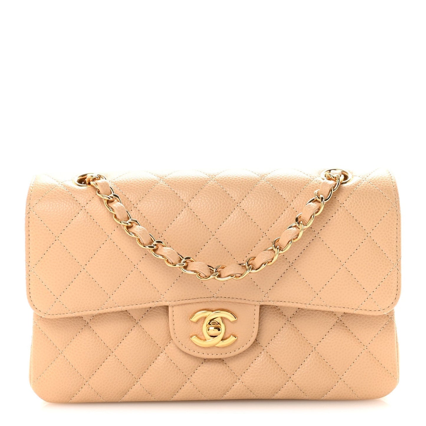 Caviar Quilted Small Double Flap Beige