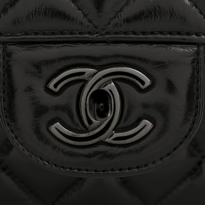 Shiny Crumpled Calfskin Quilted Jumbo Double Flap So Black