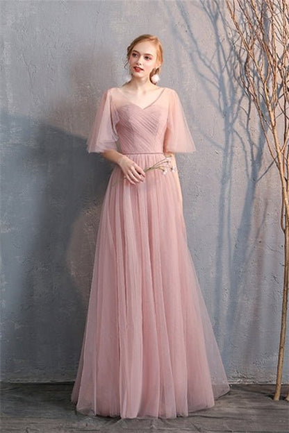 6 Style Blush Pink Tulle Long Mismatch Bridesmaid Dresses