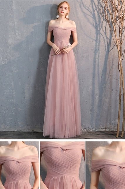 6 Style Blush Pink Tulle Long Mismatch Bridesmaid Dresses