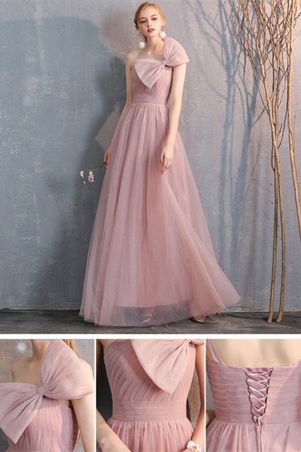 6 Style Blush Pink Tulle Long Mismatch Bridesmaid Dresses