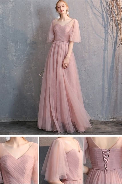 6 Style Blush Pink Tulle Long Mismatch Bridesmaid Dresses