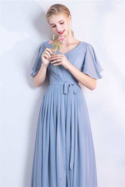 6 Styles Blue Chiffon Long Bridesmaid Dresses
