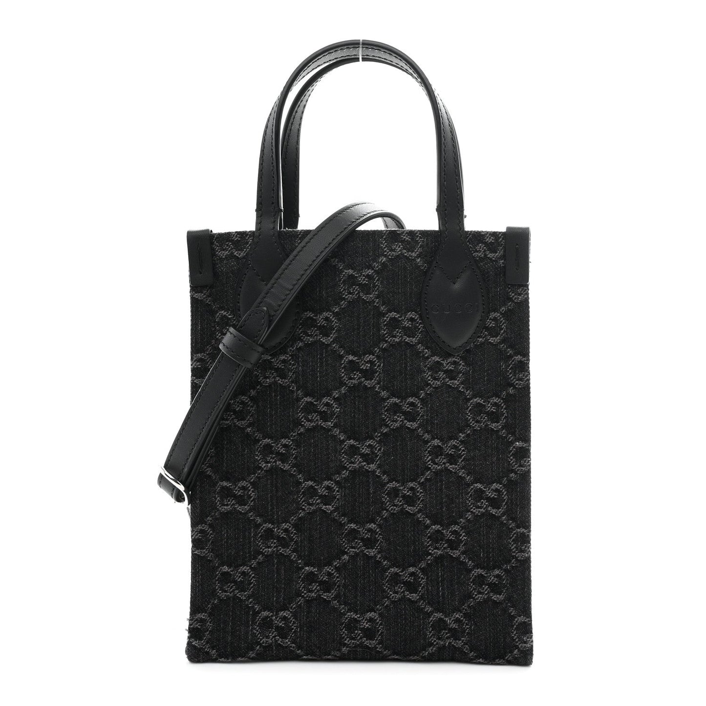 Denim GG Monogram Dollar Calfskin Mini Ophidia Tote Black Grey