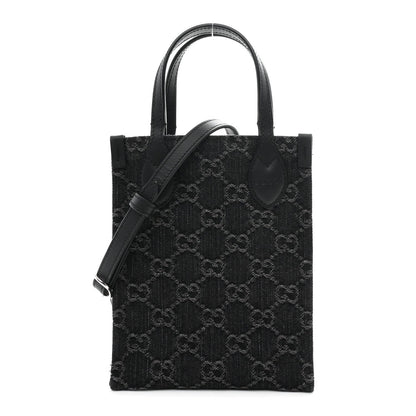Denim GG Monogram Dollar Calfskin Mini Ophidia Tote Black Grey