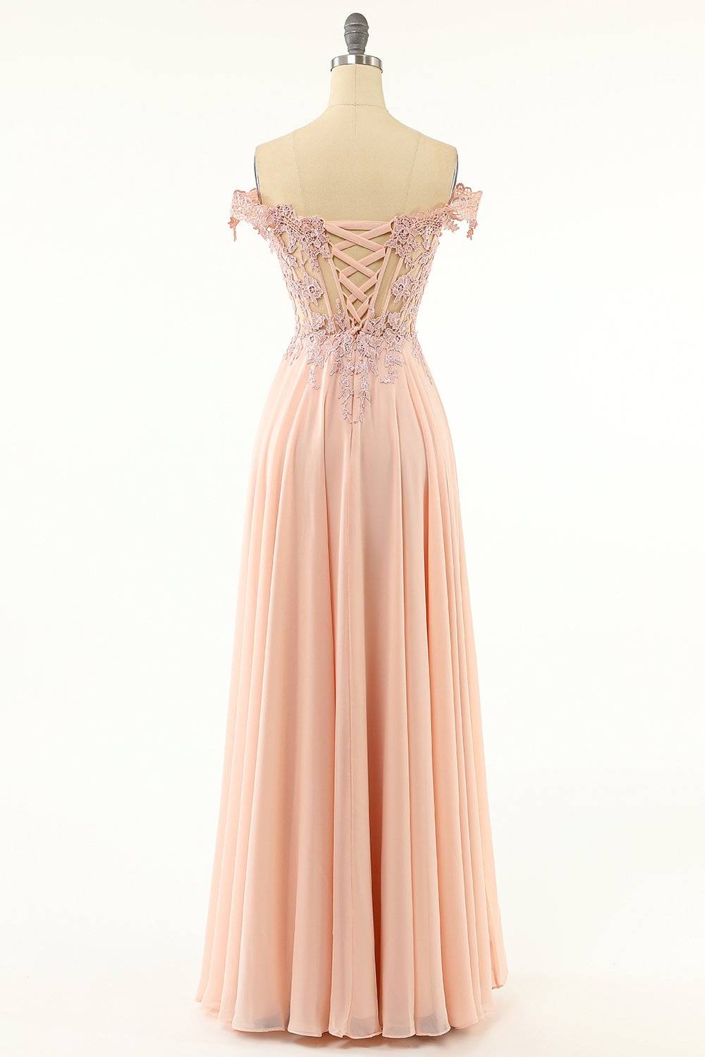 Off-Shoulder A-Line Empire Lace And Chiffon Prom Party Dress