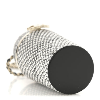 Metal Resin Lambskin Crystal Lipstick Case Long Necklace On Chain Silver Black Gold