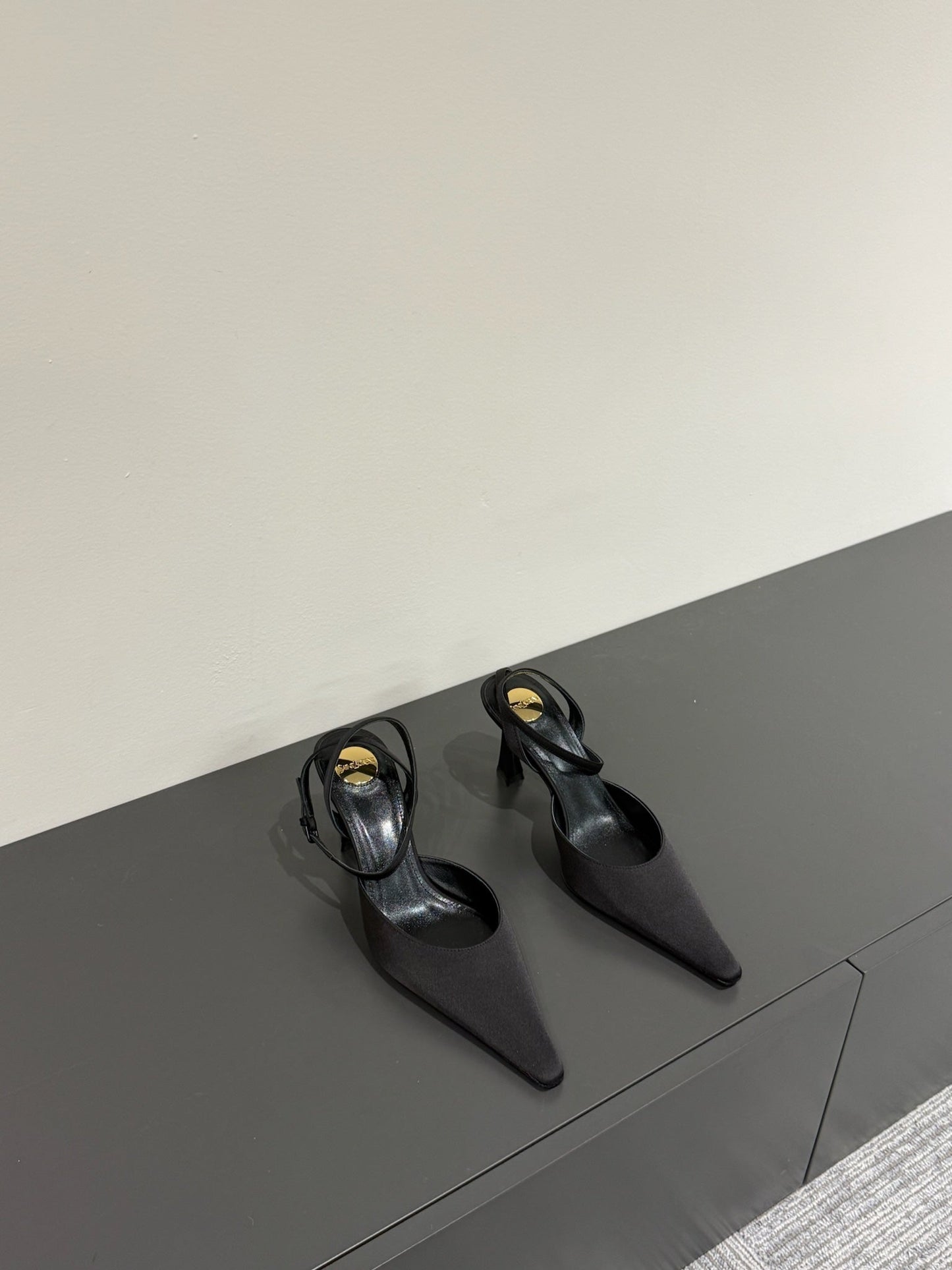 AIMÉE SLINGBACK PUMPS IN BLACK SATIN