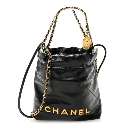 Shiny Calfskin Quilted Mini Chanel 22 Black