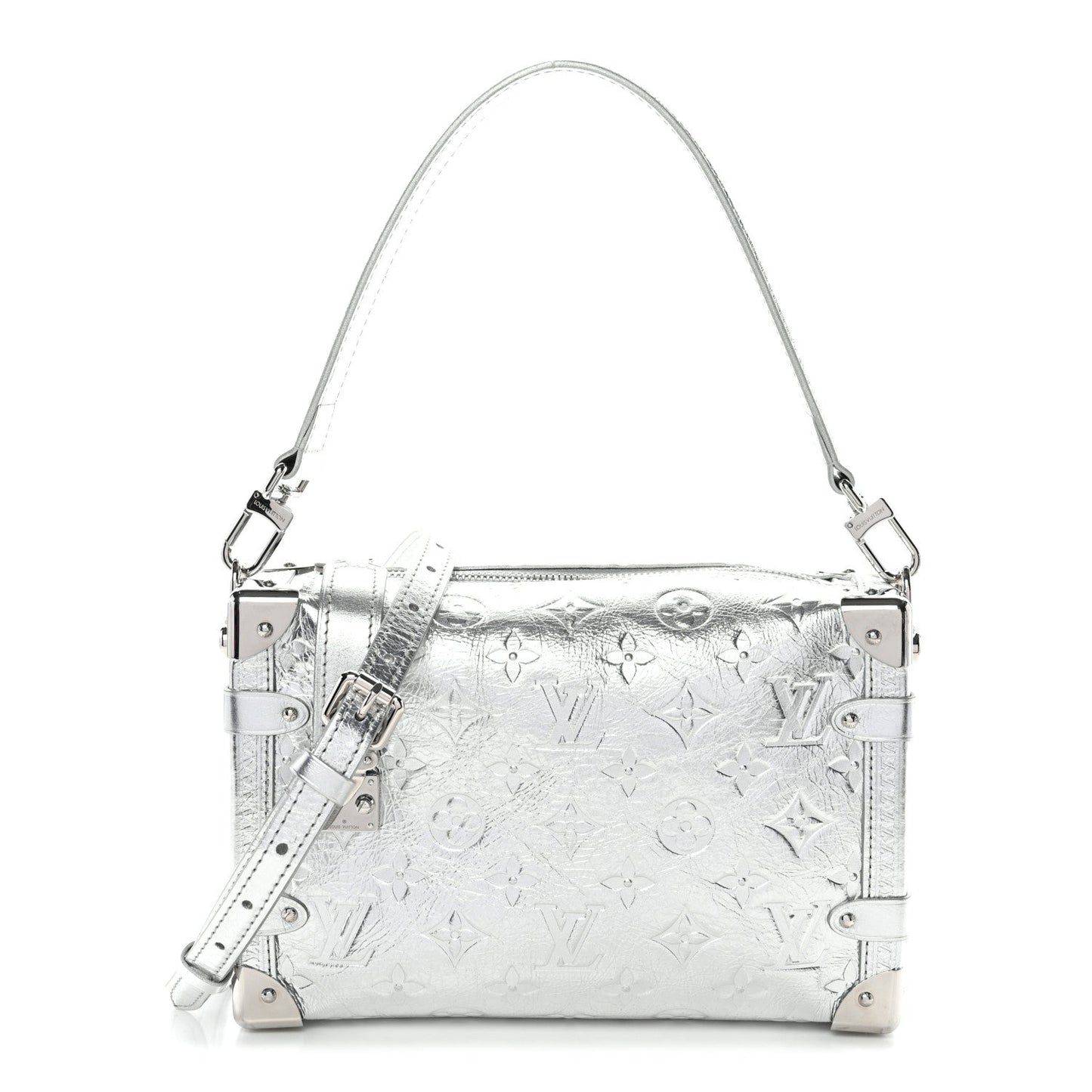 Calfskin Monogram Miroir LV Ski Side Trunk MM Silver