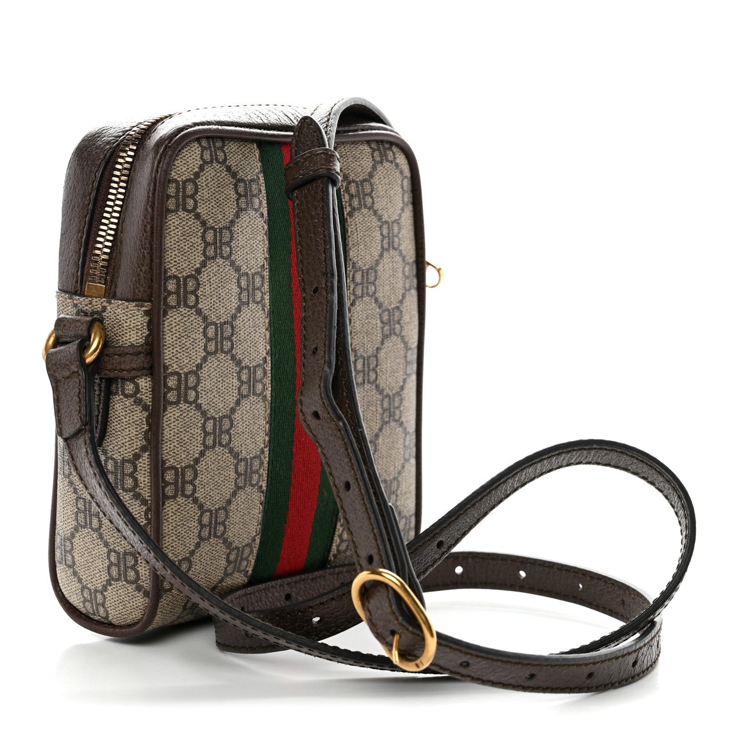 X BALENCIAGA BB Supreme Monogram Web Mini Ophidia Messenger Beige New Acero