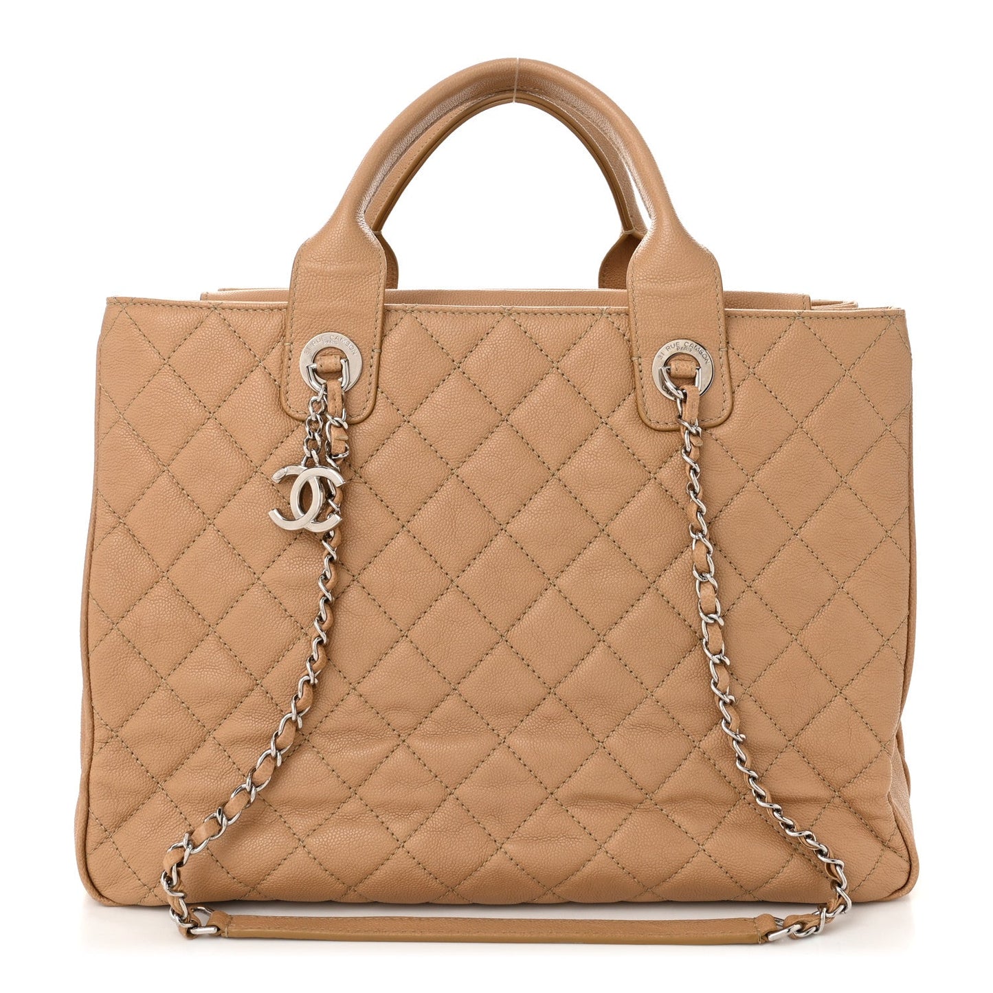 Caviar Quilted Large Urban Companion Top Handle Shopping Tote Beige