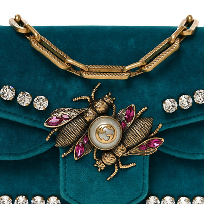Velvet Crystal Mini Bee Broadway Shoulder Bag Pavone Cyan