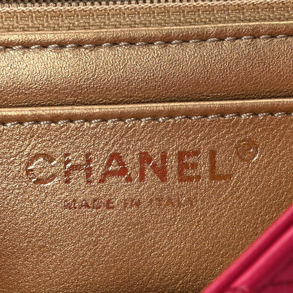 Lambskin Quilted Mini Rectangular Pearl Crush Flap Fuchsia