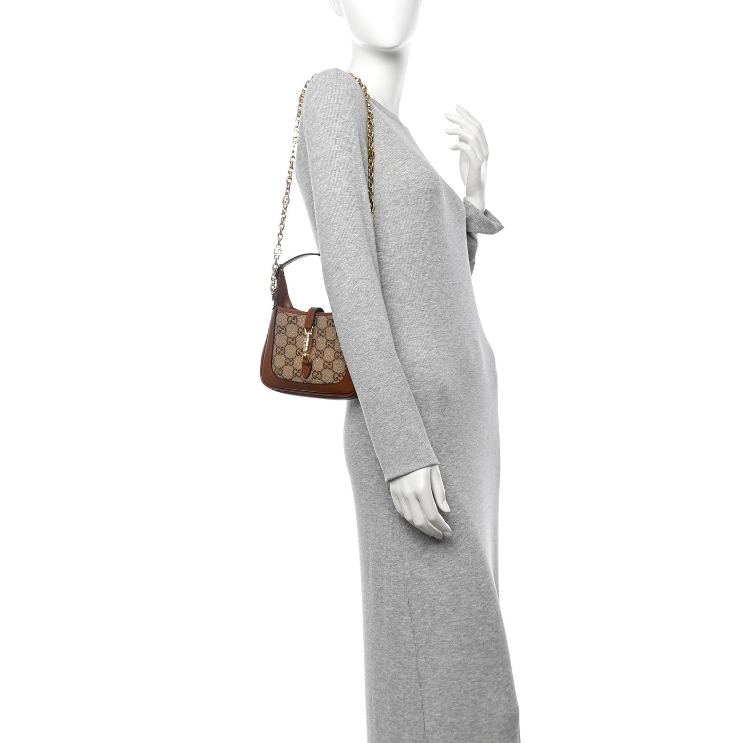 New Canvas Charisma Calfskin Crystal GG Monogram Mini Jackie 1961 Hobo Camel Ebony