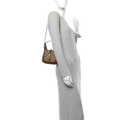 New Canvas Charisma Calfskin Crystal GG Monogram Mini Jackie 1961 Hobo Camel Ebony