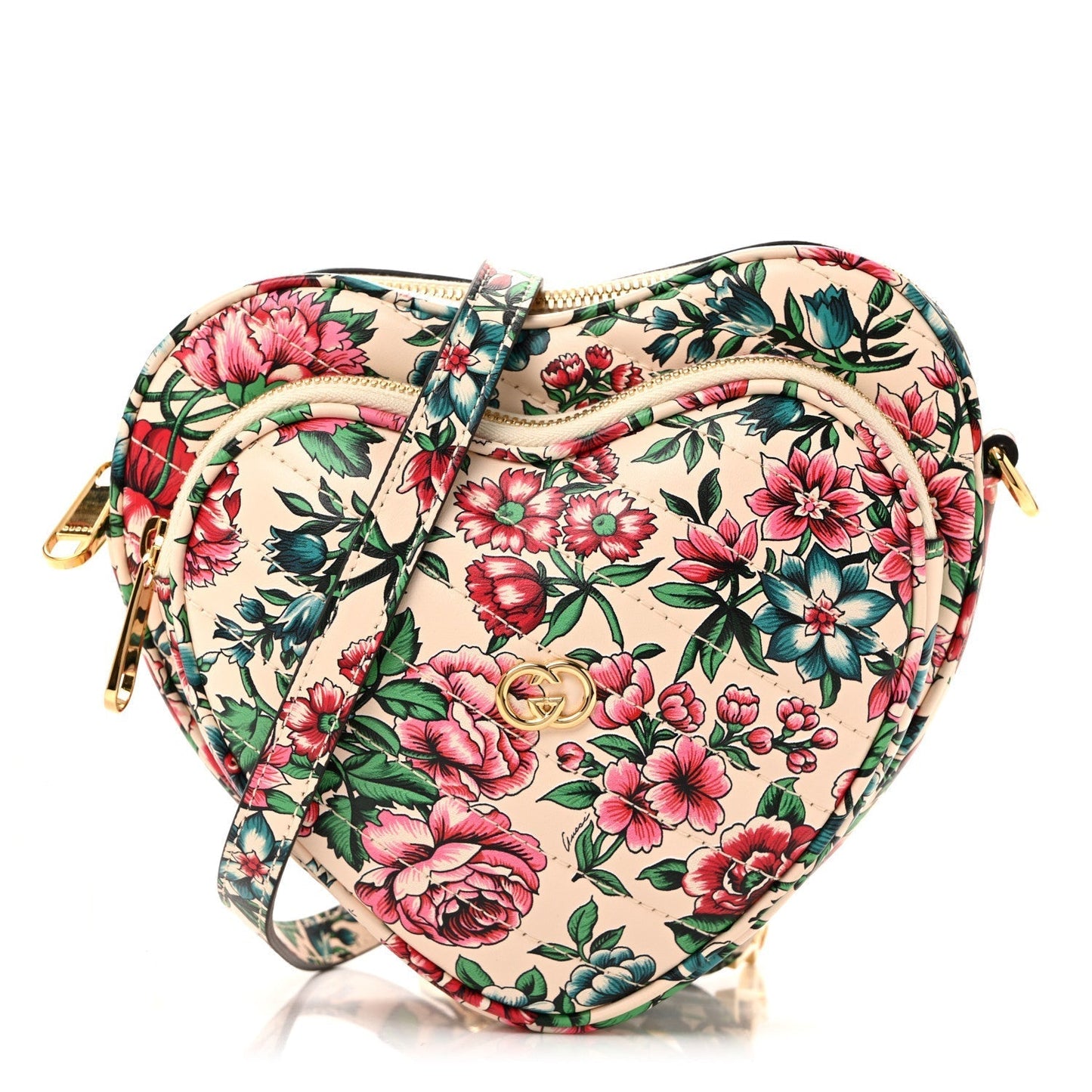 Matelasse Diagonal Brit Roses Print Mini Interlocking G Heart Shoulder Bag Multicolor