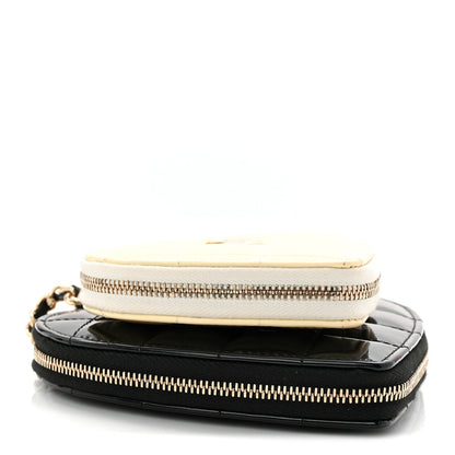 Patent Calfskin Resin Quilted CC Heart Clutch With Chain  Black