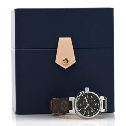 Stainless Steel Monogram 28mm Tambour Quartz Watch Brown
