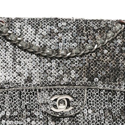 Sequin Medium Single Flap Dark Silver
