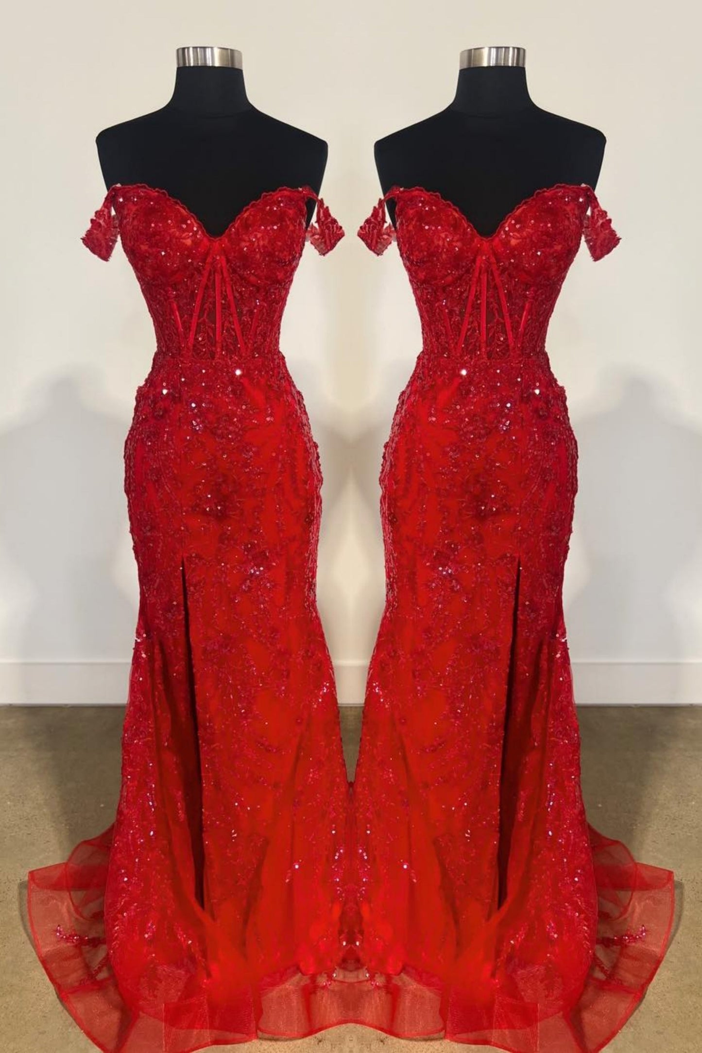 Gold Off-Shoulder Sequined Floral Mermaid Long Prom Dress with Slit