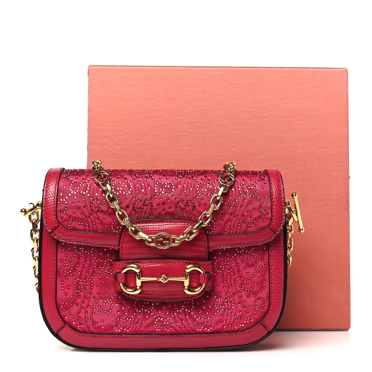 Canvas Calfskin Crystal GG Monogram Snakeskin Mini Horsebit 1955 Shoulder Bag Pink