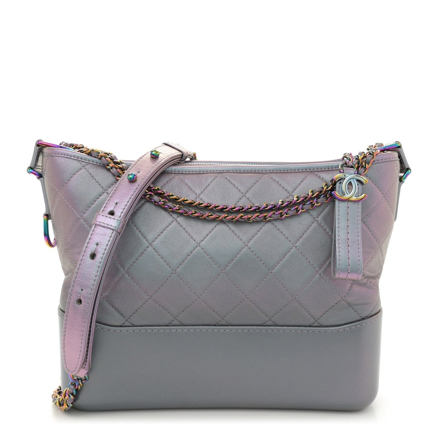 Iridescent Lambskin Calfskin Quilted Medium Gabrielle Hobo Light Purple