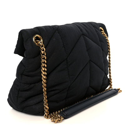 Nylon Quilted Small Loulou Puffer Monogram Chain Satchel Black