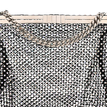 Mesh Crystal Medium Fanny Shoulder Bag Black