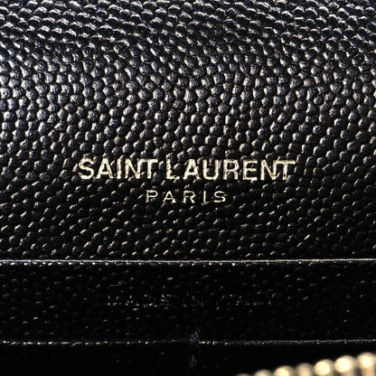 Grain De Poudre Matelasse Chevron Monogram Envelope Chain Wallet Black