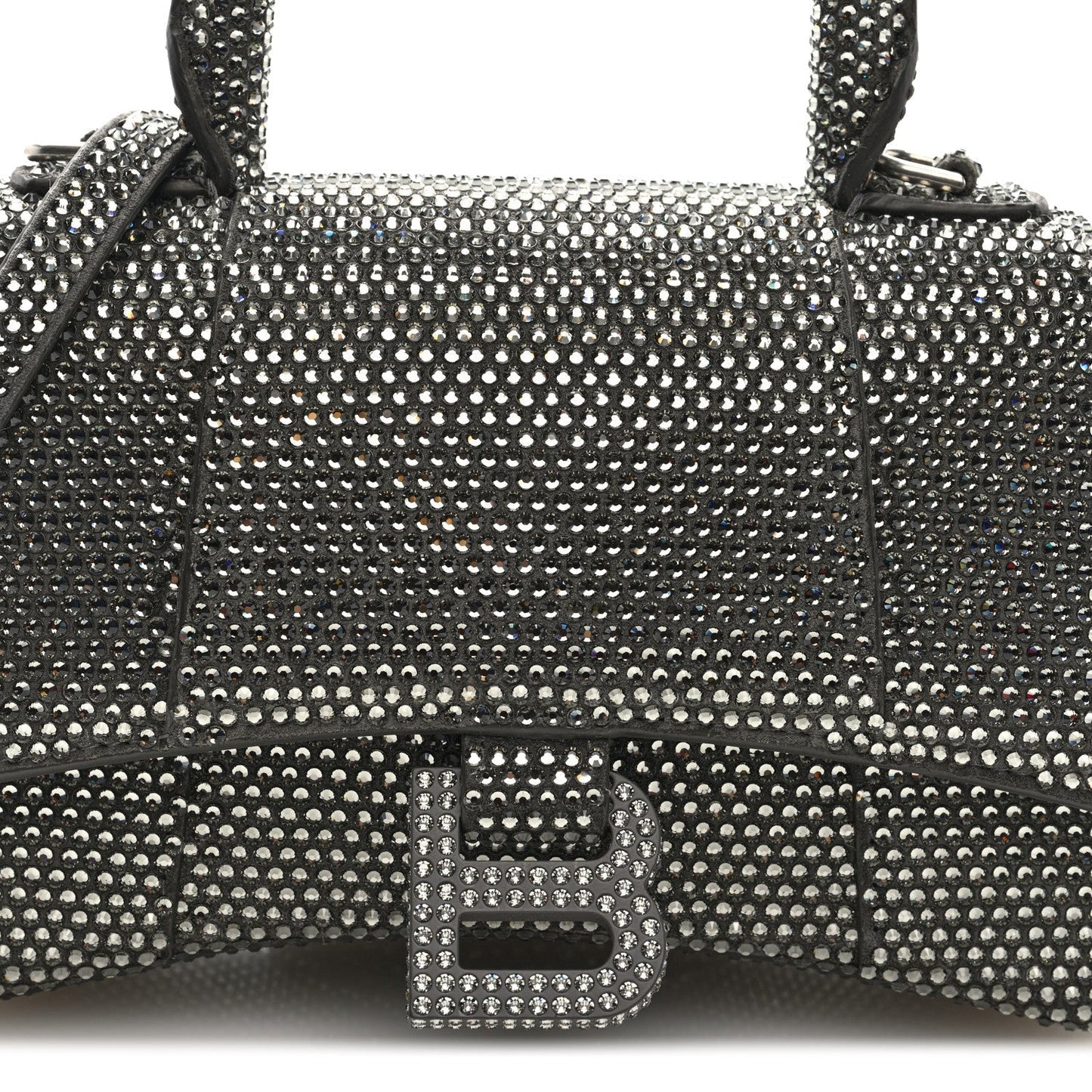 Strass Suede Hourglass Top Handle Bag XS Smoke Grey Crystal