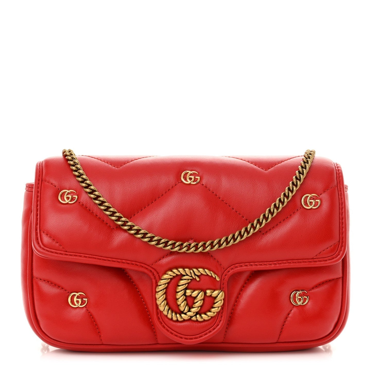 Calfskin Matelasse Double G Studs Mini Torchon GG Marmont Shoulder Bag Hibiscus Red