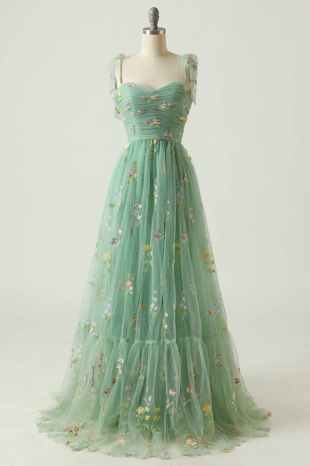 Tulle A-Line Sweetheart Straps Floral Party Prom Dress