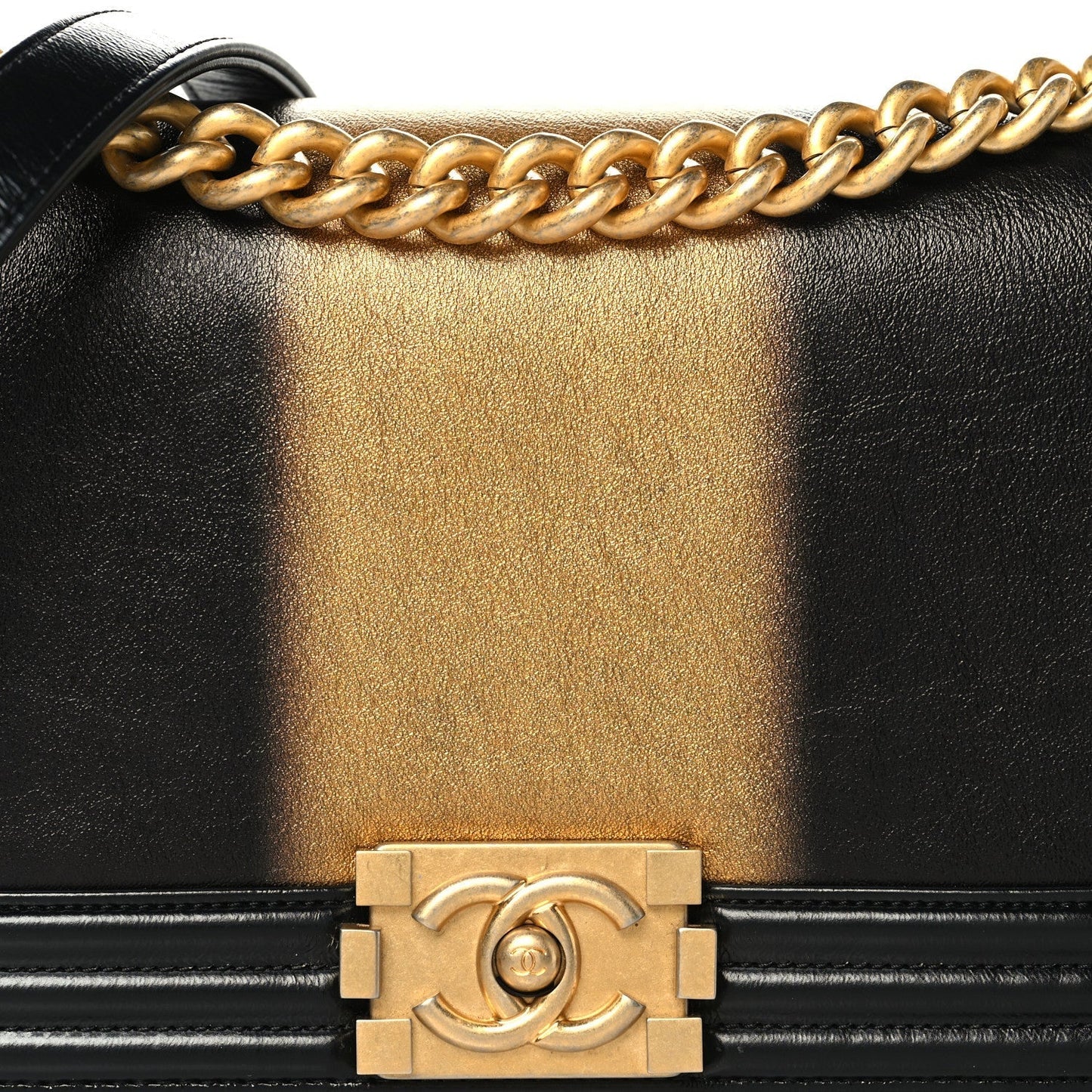 Metallic Glazed Calfskin Medium Boy Flap Black Gold