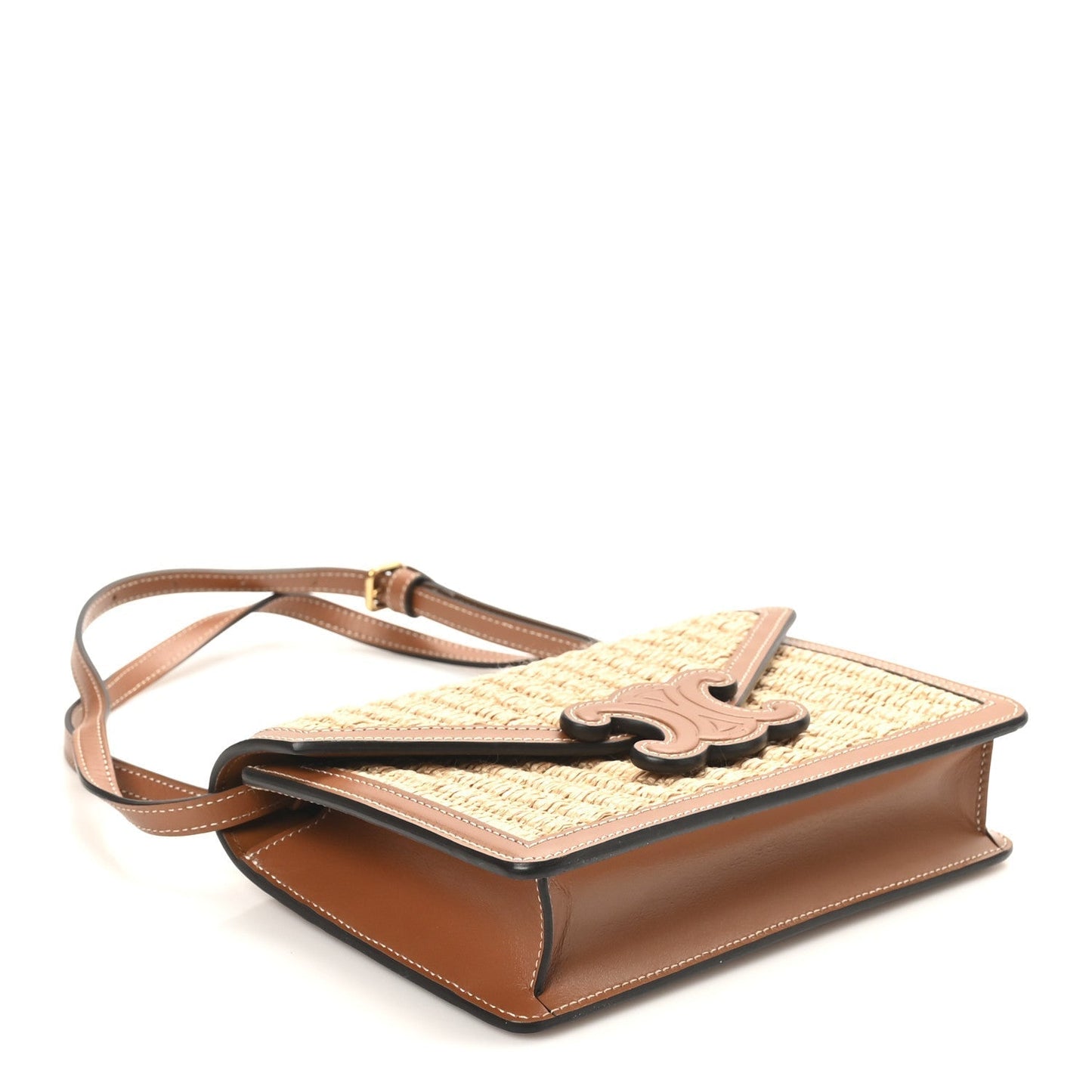 Raffia Calfskin Triomphe Wallet on Strap Natural Tan