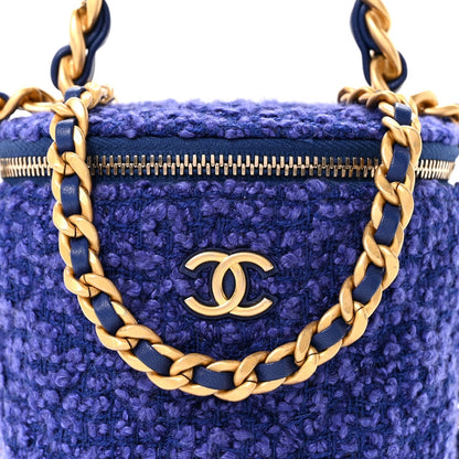 Tweed Quilted Afternoon Tea Top Handle Vanity Case With Chain Purple