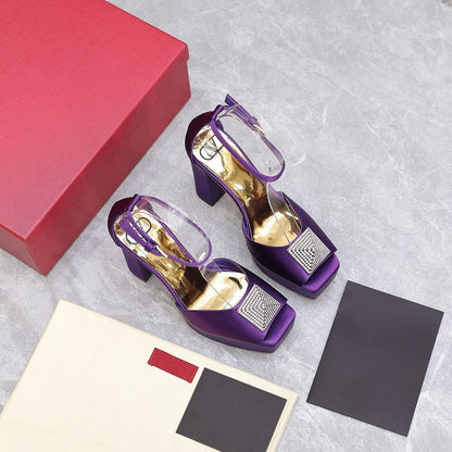 Open Toe Pump With One Stud Diamond Patent Purple Leather 130MM