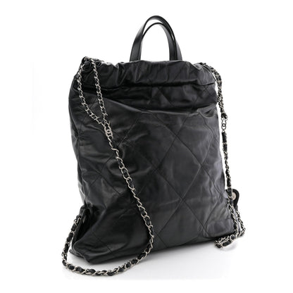 Shiny Calfskin Quilted Chanel 22 Backpack Black