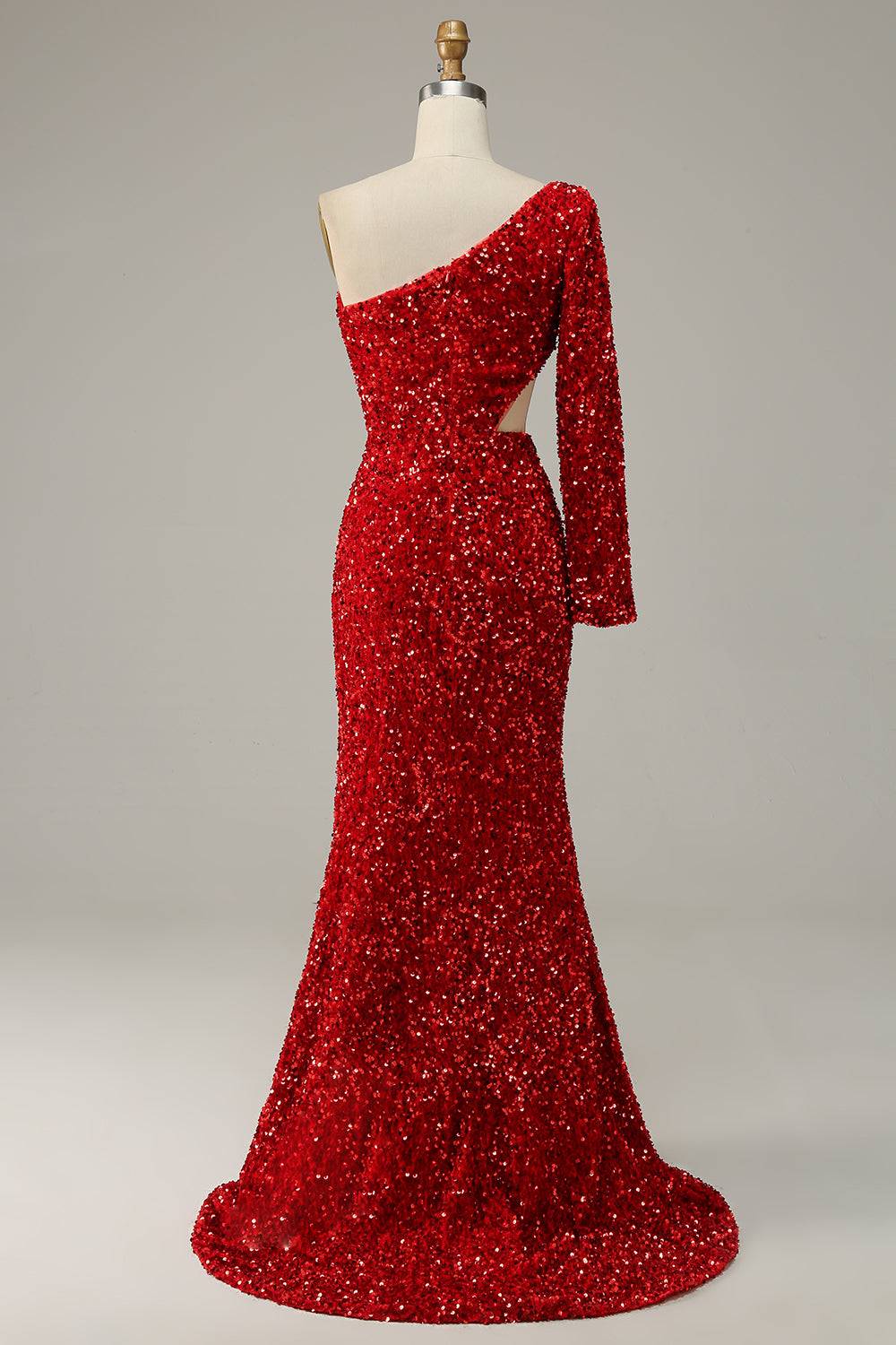 Illusion Empire One Shoulder Sequin Mermaid Prom Dress