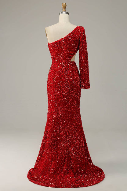 Illusion Empire One Shoulder Sequin Mermaid Prom Dress