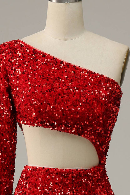 Illusion Empire One Shoulder Sequin Mermaid Prom Dress
