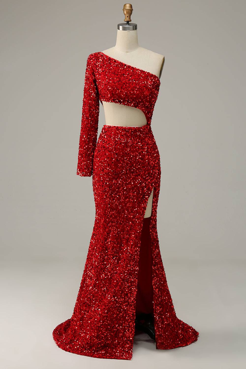 Illusion Empire One Shoulder Sequin Mermaid Prom Dress