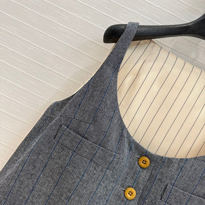 Prada Striped Vest Dress Gray Wool Polyester