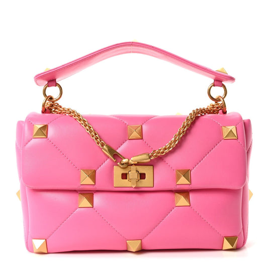 Nappa Large Roman Stud Shoulder Bag Feminine Pink