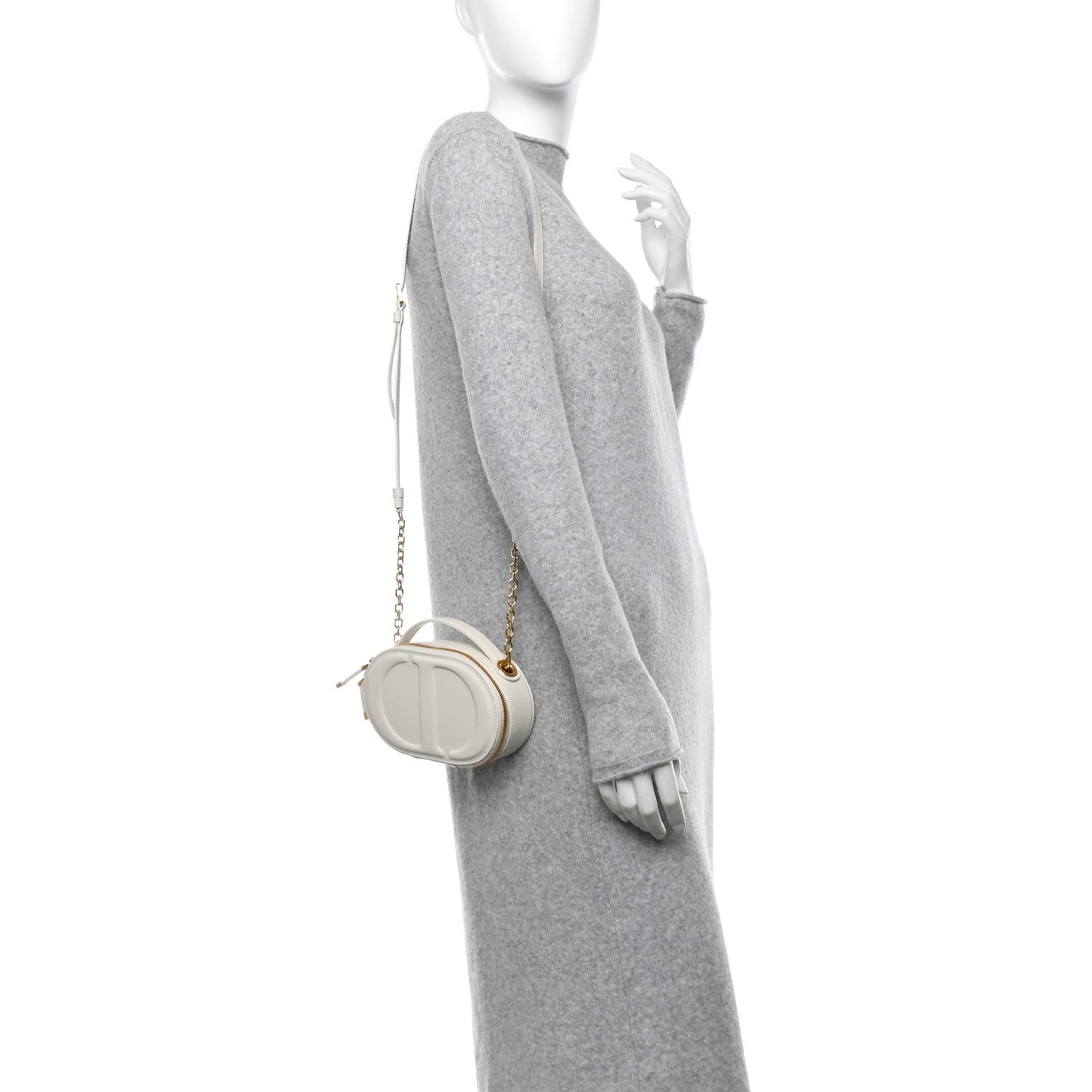 Calfskin CD Signature Oval Crossbody Camera Bag Latte
