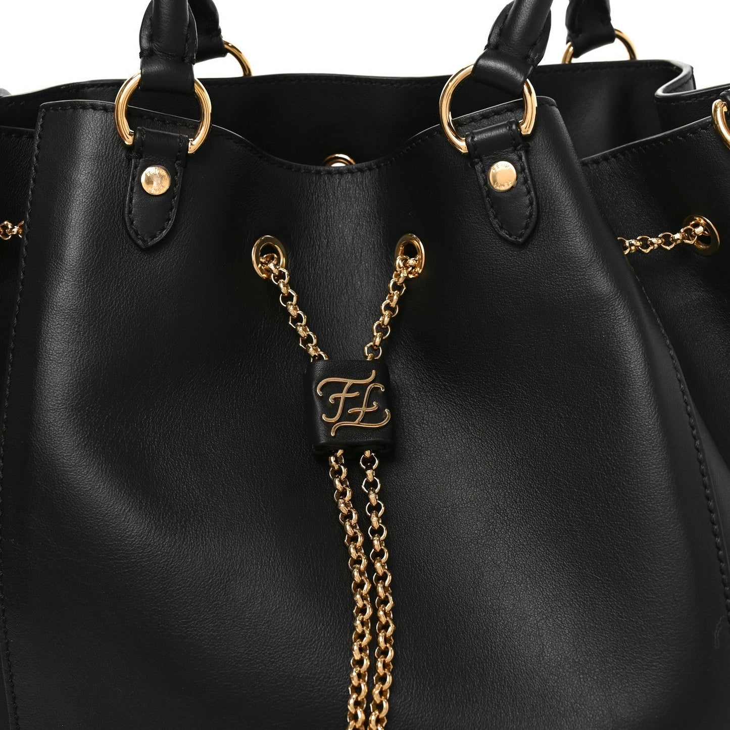 Vitello Grace King Karligraphy Chain Bucket Bag Black Bisquit