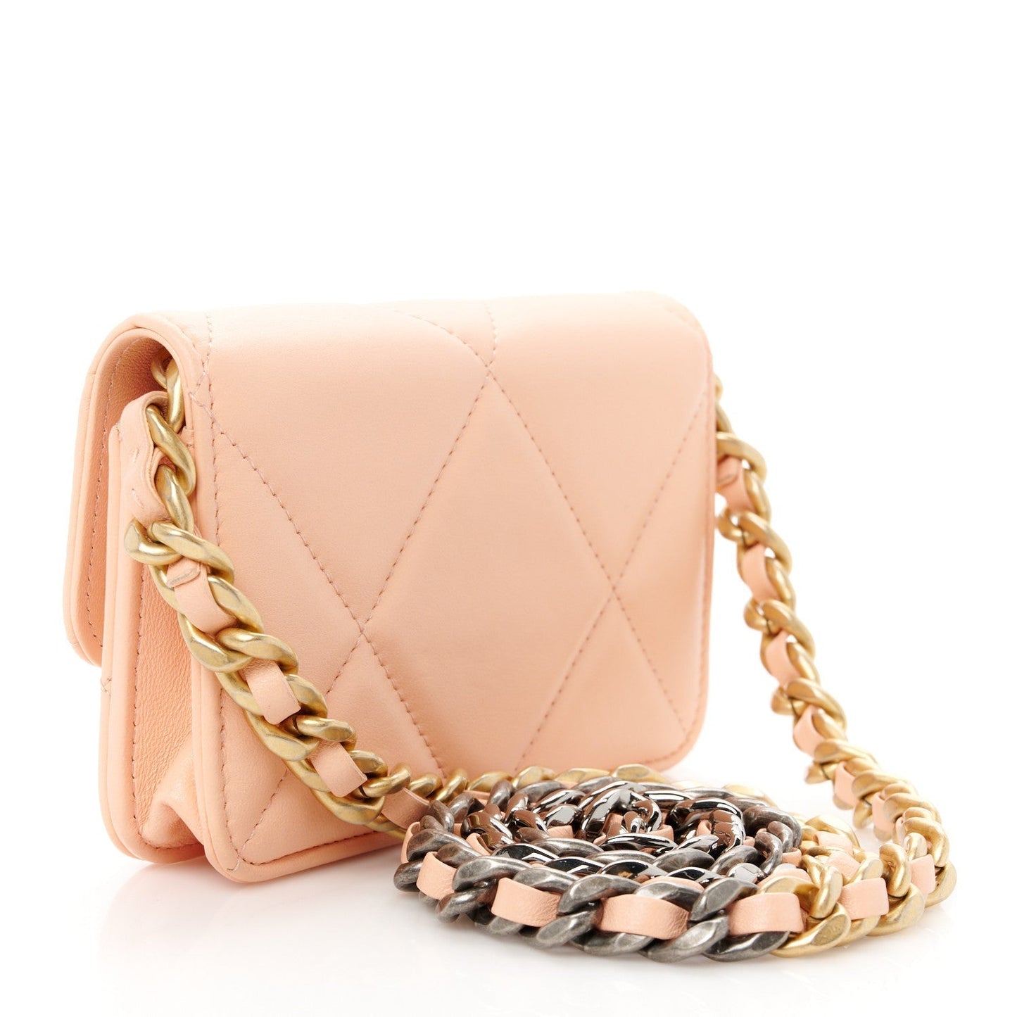 Lambskin Quilted Chanel 19 Clutch With Chain Light Orange