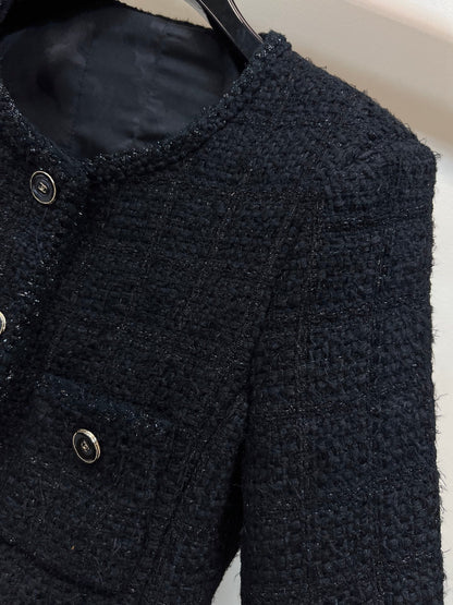 CC 25 Round-Neck Black Tweed Jacket 304703