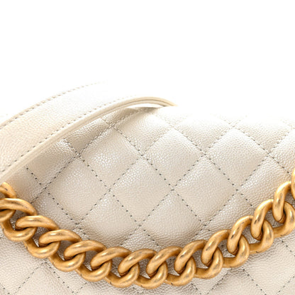 Iridescent Caviar Quilted Medium Boy Flap White