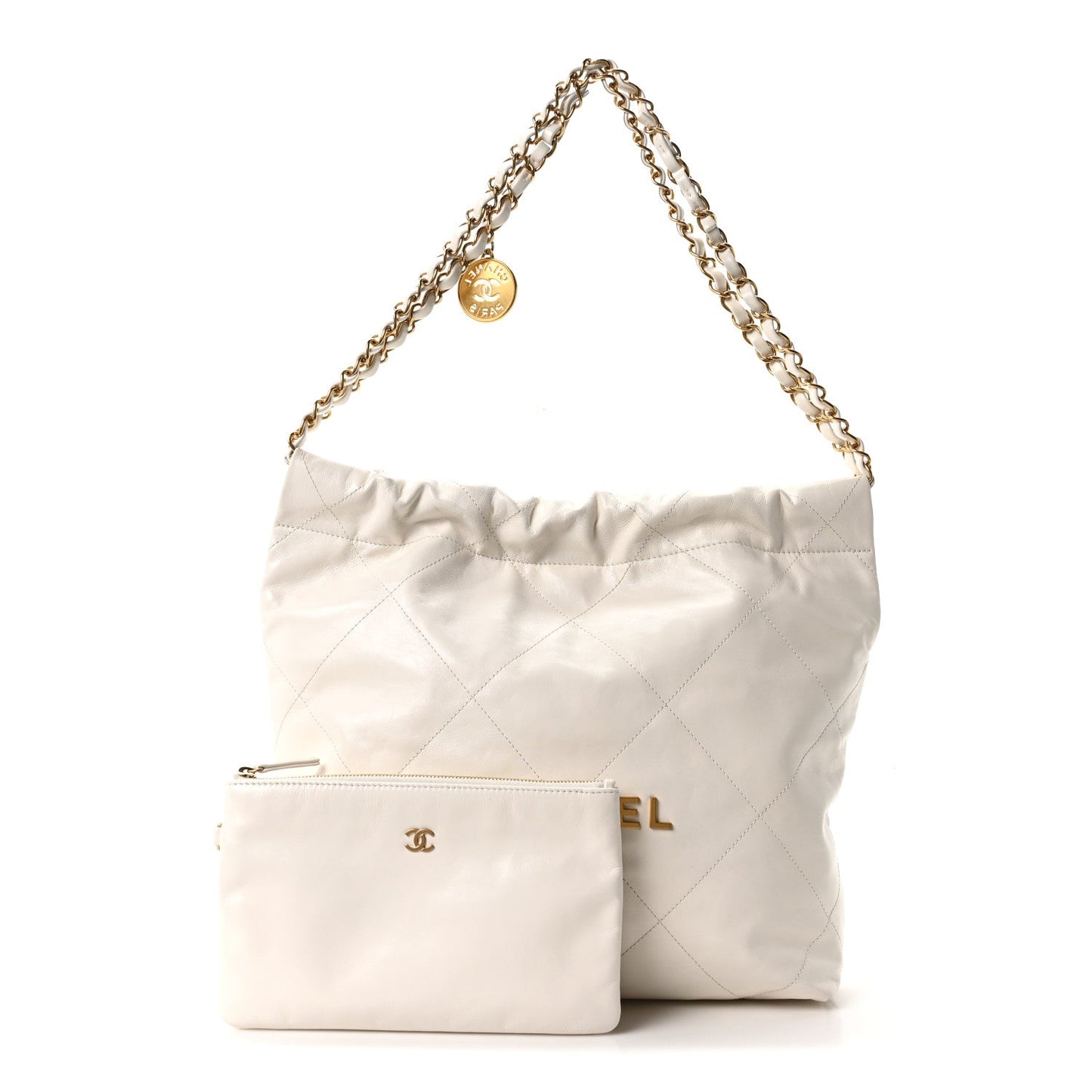 Shiny Calfskin Quilted Small Chanel 22 White